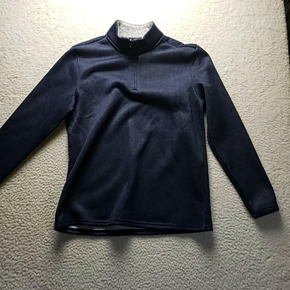 Thomas Sterling Sweater Mens Large Blue 1/4 Zip Mock Neck Herringbone Pullover